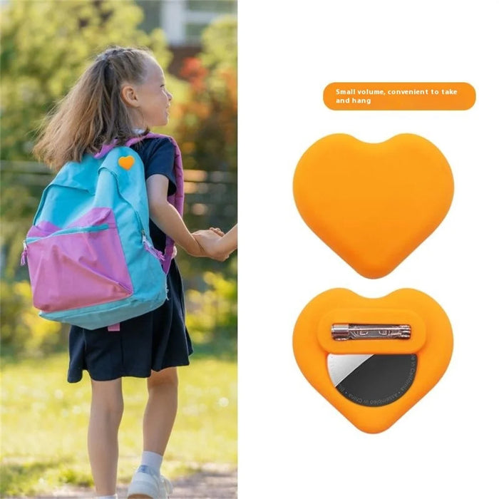 For Apple AirTag Silicone Case Heart Shaped Brooch Style Bluetooth-compatible Tracker Protective Cover - White - 5
