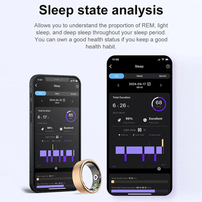 R03 Sleep Tracker Blood Oxygen Heart Rate Monitor Multifunction Smart Ring ( Magnetic Cable Charging ) - Black  /  Size 7 - 4
