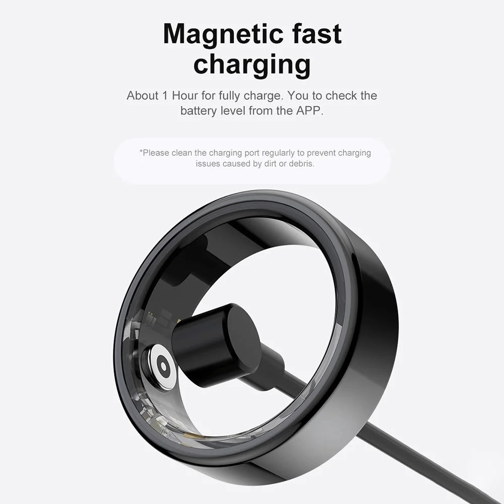 R02 IP68 Waterproof Sleep Tracker Blood Oxygen Heart Rate Monitor Smart Ring ( Magnetic Cable Charging ) - Black  /  Size 8 - 6