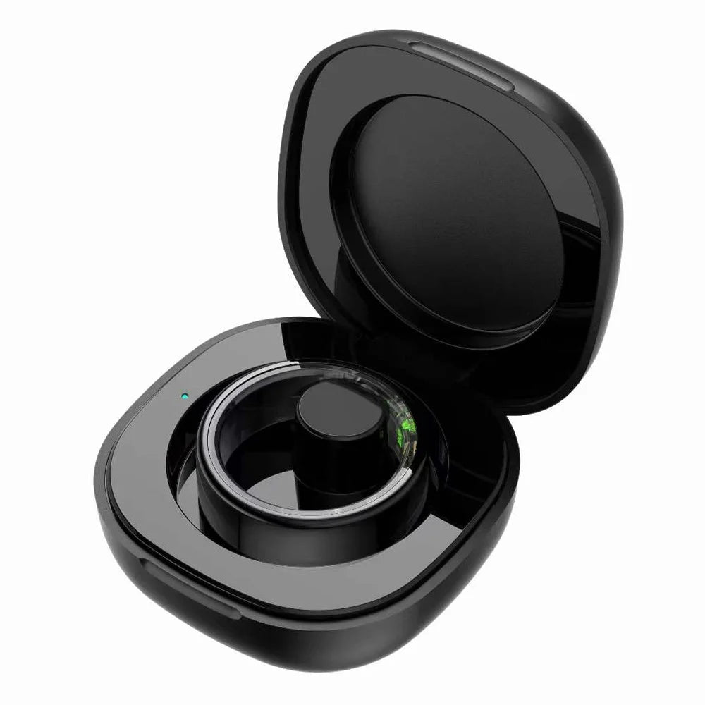 R02 IP68 Waterproof Sleep Tracker Blood Oxygen Heart Rate Monitor Smart Ring with Charging Case - Black  /  Size 8 - 2
