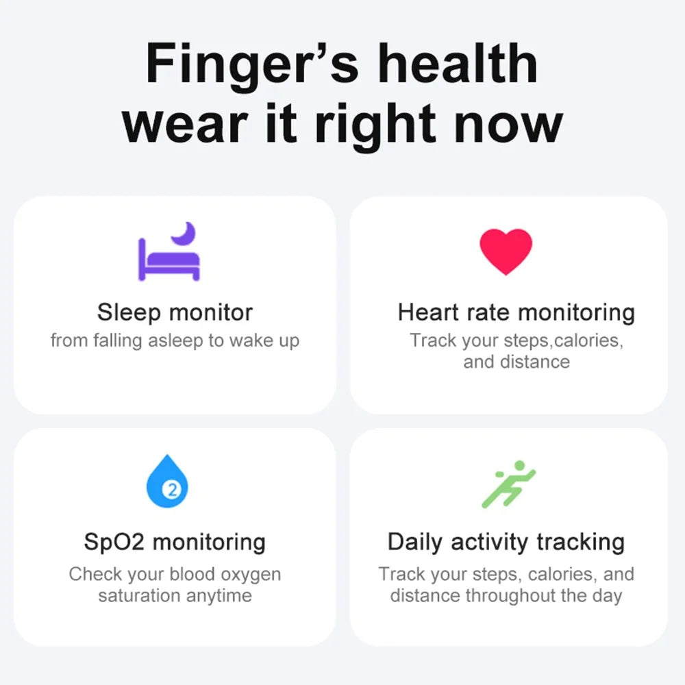 R02 IP68 Waterproof Sleep Tracker Blood Oxygen Heart Rate Monitor Smart Ring with Charging Case - Black  /  Size 8 - 4