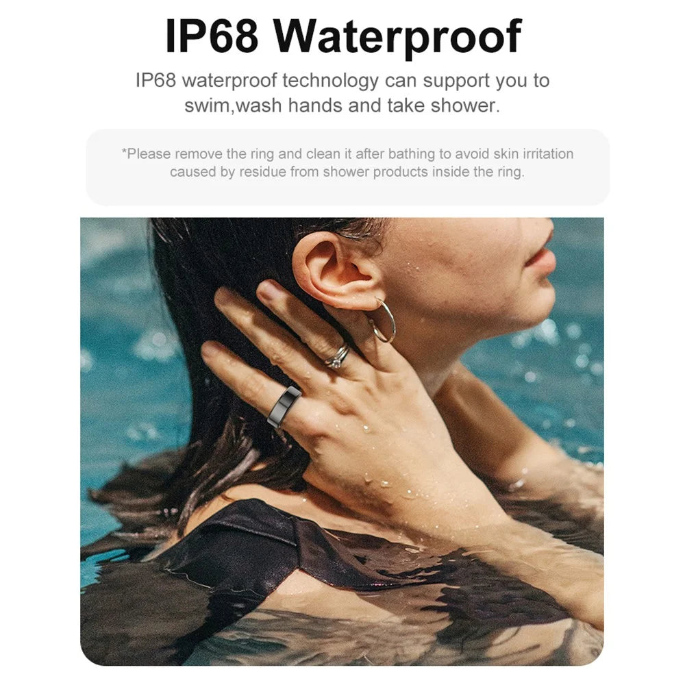 R02 IP68 Waterproof Sleep Tracker Blood Oxygen Heart Rate Monitor Smart Ring with Charging Case - Black  /  Size 8 - 6