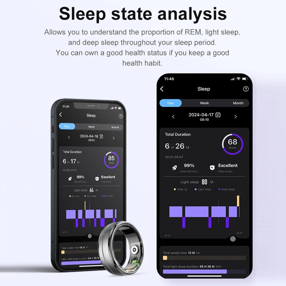 R06 5ATM Waterproof Aluminum Alloy Smart Ring Blood Oxygen Heart Rate Monitor ( Magnetic Cable Charging ) - Black  /  Size 8 - 4