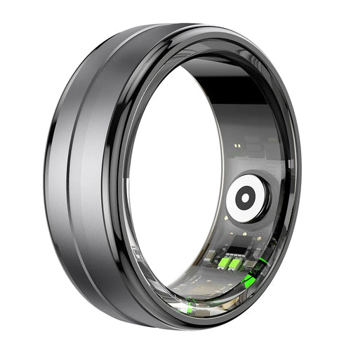 R06 5ATM Waterproof Aluminum Alloy Smart Ring Blood Oxygen Heart Rate Monitor with Charging Case - Black  /  Size 8 - 1