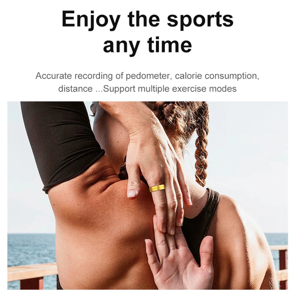 R06 5ATM Waterproof Aluminum Alloy Smart Ring Blood Oxygen Heart Rate Monitor with Charging Case - Black  /  Size 8 - 7