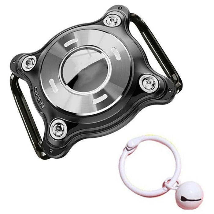 For AirTag Anti Drop Protective Case Pet Collar Bluetooth-compatible Tracker Waterproof Cover with Bell - Black - 1