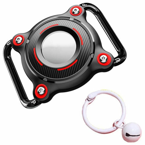 For AirTag Dual Color Protective Case Small Pet Collar Bluetooth-compatible Tracker Waterproof Cover with Bell - Black+Red - 1
