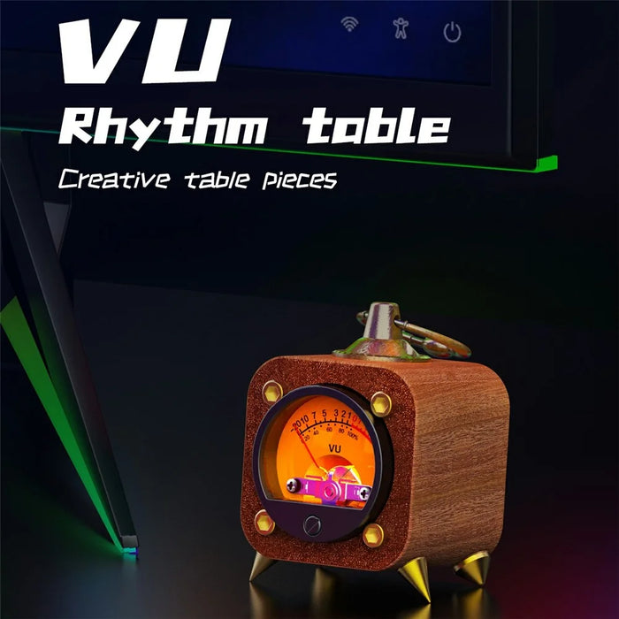 AODUKE AJVU01-S Wooden Analog VU Meter Rhythm Light Sound Level Meter - 2