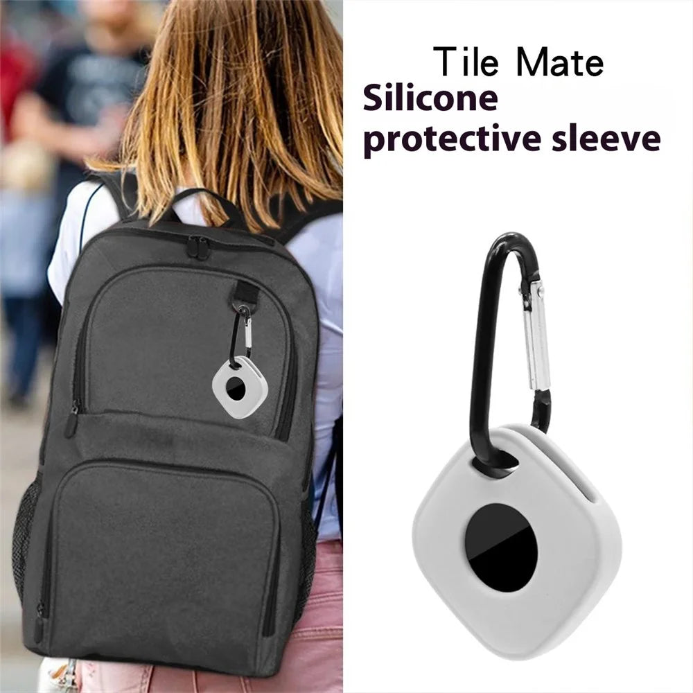 For Tile Mate (2024) Silicone Case Bluetooth-compatible Tracker Protective Cover with Keychain - White - 2