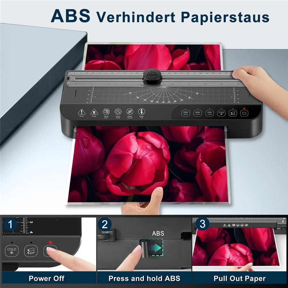FNL008 Smart A4 Laminator Home Office Photo Laminating Machine with A4 A5 A6 Films and Corner Rounder - US Plug - 6