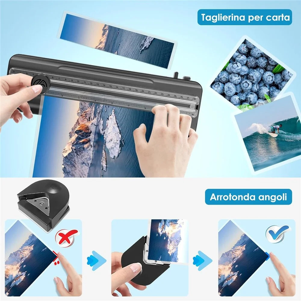 FNL009 A4 Laminator Machine Multifunctional Photo Document Laminating Device with A4 A5 A6 Films and Corner Rounder - US Plug - 2