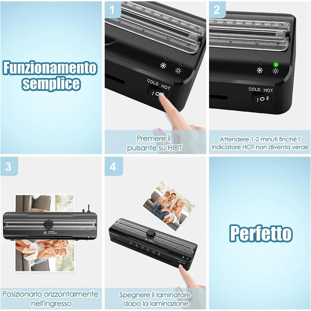 FNL009 A4 Laminator Machine Multifunctional Photo Document Laminating Device with A4 A5 A6 Films and Corner Rounder - US Plug - 7