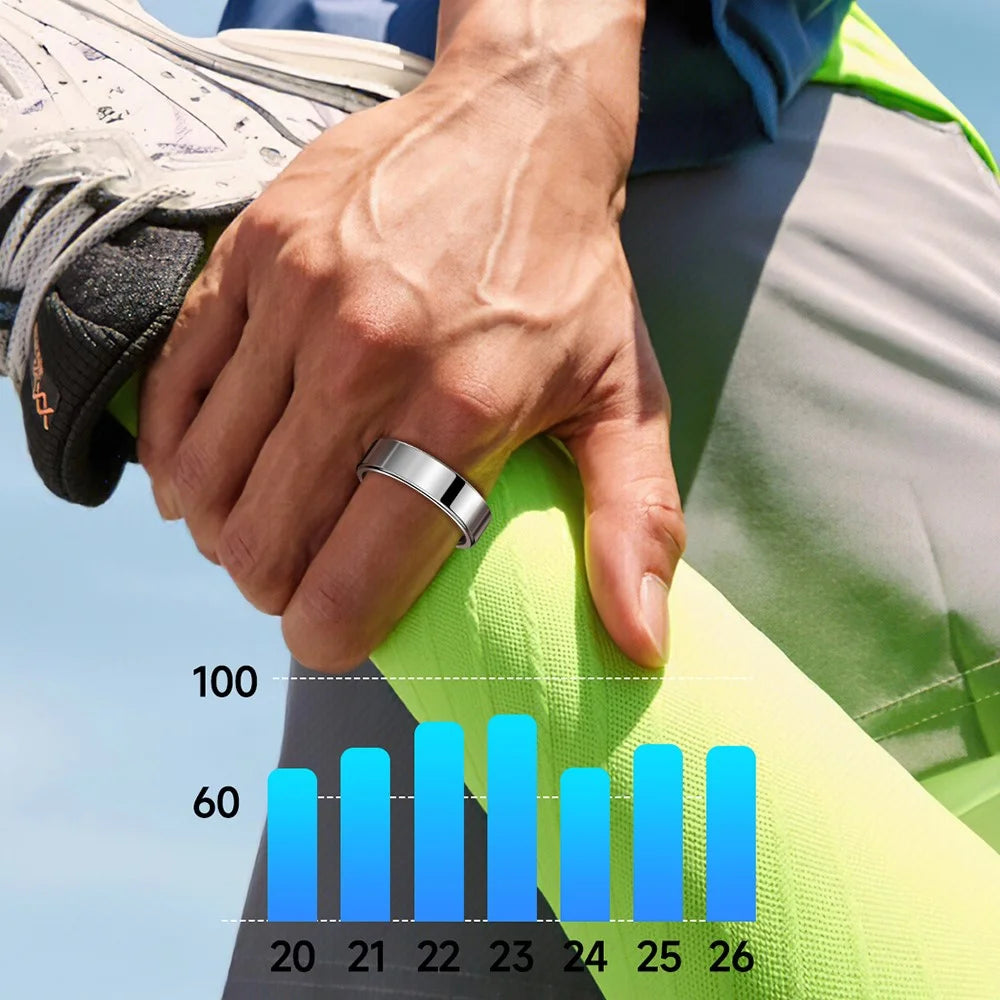 SR09 Blood Oxygen Heart Rate Health Monitor Smart Ring Sports Tracker Ring ( Magnetic Cable Charging ) - Bright Silver / Size 8 - 6
