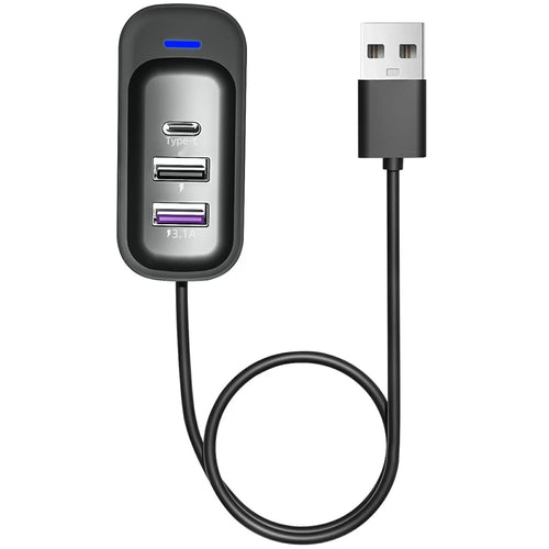 Y1 Type C + Dual USB Car Rear Seat Charger Fast Charging Adapter with 1m Extension Cable - 1
