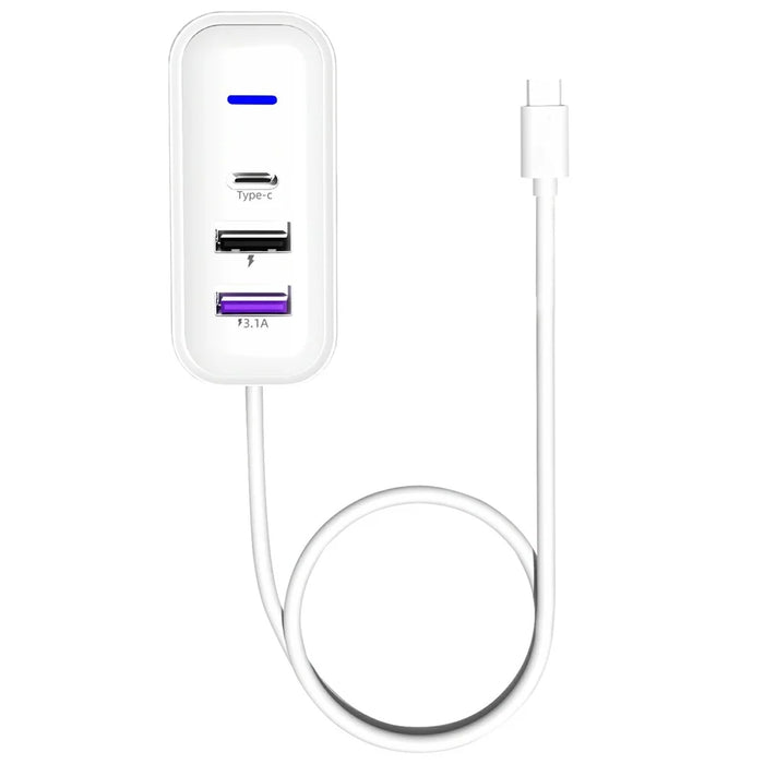 Y3 Car Rear Seat Charger Type C + Dual USB Fast Charging Adapter with 1m Extension Cable - 1