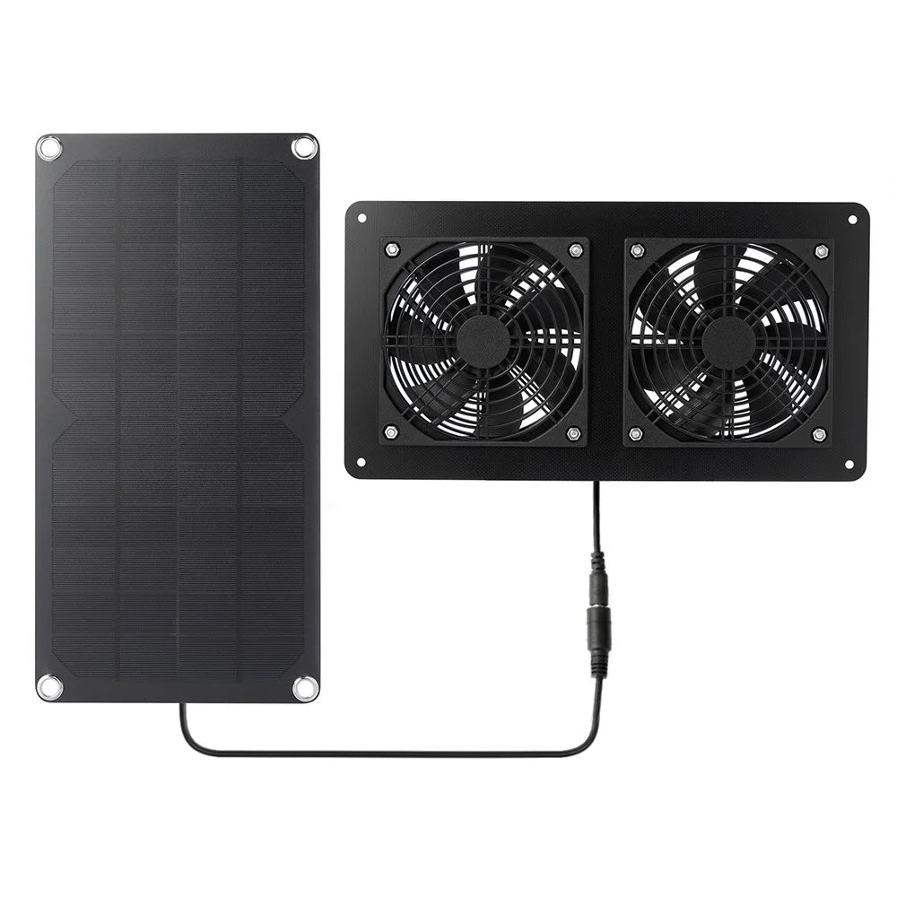 10W-2FAN Portable Solar Panel Dual Fan Exhaust Fan Outdoor Camping Tent Fan Pet Ventilation Fan - 1