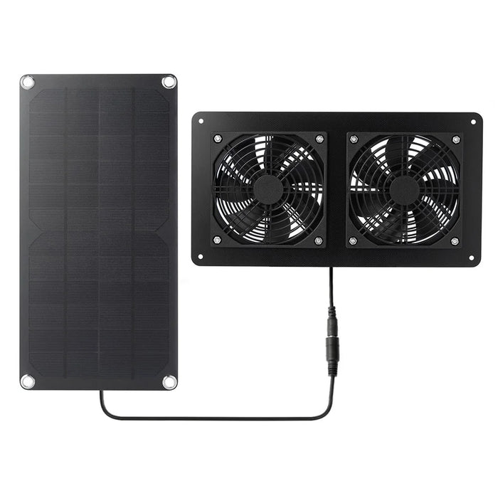 10W-2FAN Portable Solar Panel Dual Fan Exhaust Fan Outdoor Camping Tent Fan Pet Ventilation Fan - 1
