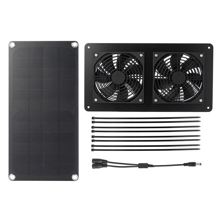 10W-2FAN Portable Solar Panel Dual Fan Exhaust Fan Outdoor Camping Tent Fan Pet Ventilation Fan - 7