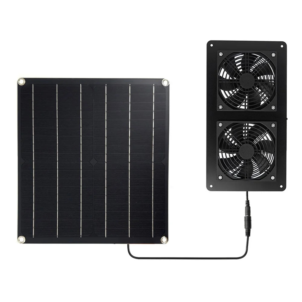 20W-2FAN12 Portable Solar Panel Dual Fan Exhaust Fan Outdoor Camping Tent Fan Pet Ventilation Fan - 1