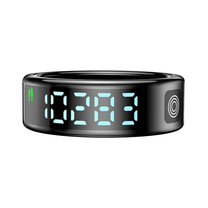 SR08 Digital Display Smart Ring Sleep Tracker Blood Oxygen Heart Rate Monitor Ring ( Magnetic Cable Charging ) - Bright Black  /  Size 8 - 3