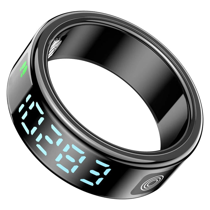 SR08 Digital Display Smart Ring Sleep Tracker Blood Oxygen Heart Rate Monitor Ring with Charging Case - Bright Black / Size 8 - 2