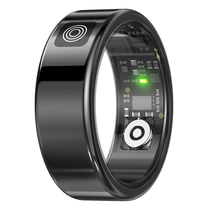 SR08 Digital Display Smart Ring Sleep Tracker Blood Oxygen Heart Rate Monitor Ring with Charging Case - Bright Black / Size 8 - 3