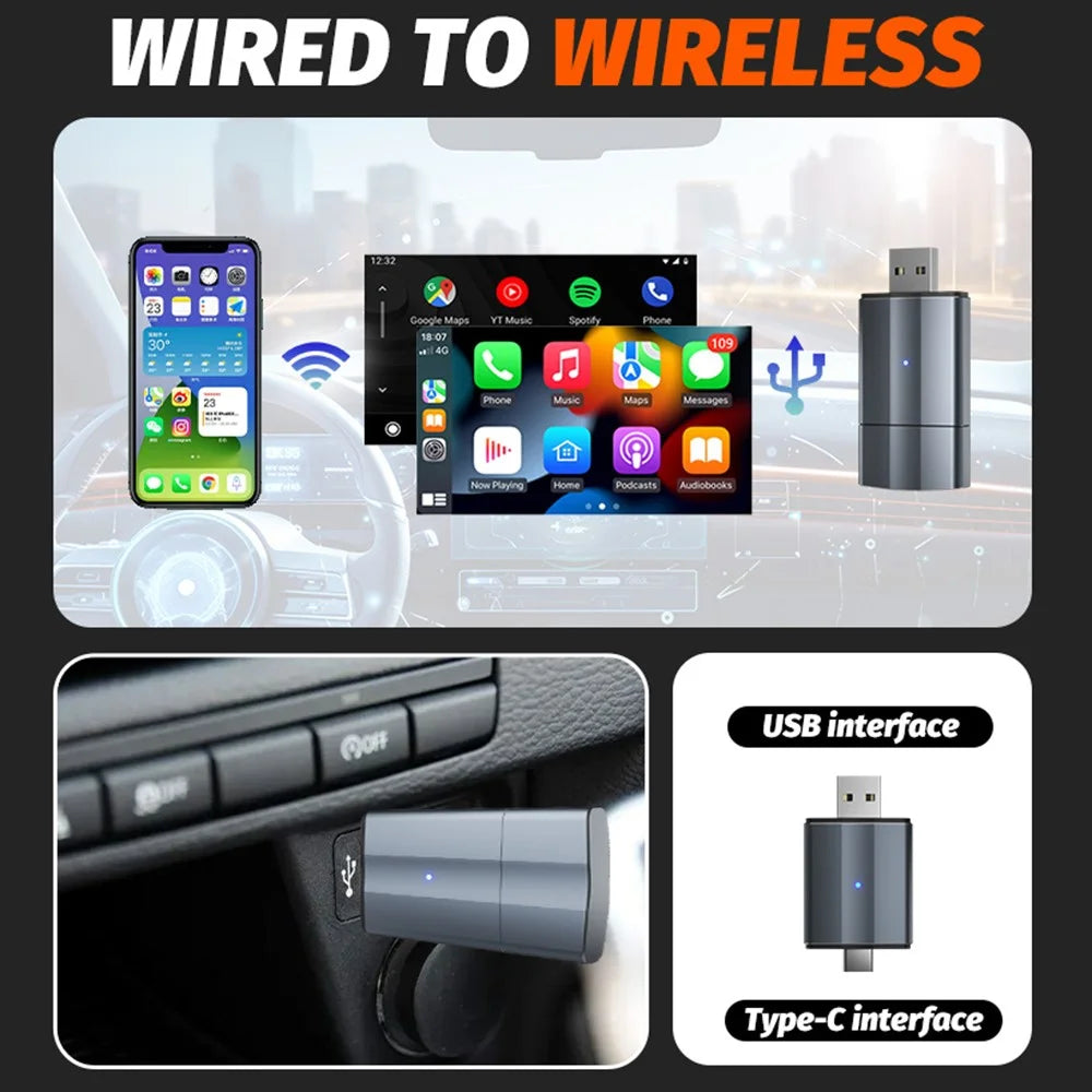 PL2 Carplay Wireless Converter Box USB / TYPE-C Dual Interface Adapter For Wired to Wireless Carplay / Android Auto Upgrade - 6
