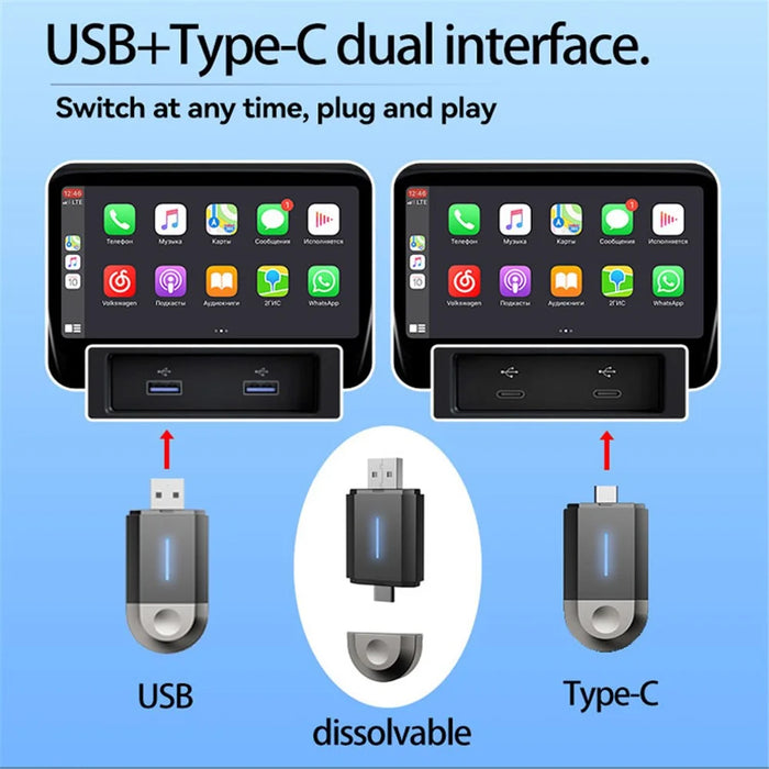 PL6 2 In 1 USB / Type-C Wireless CarPlay Adapter for Wired CarPlay Android Auto Conversion Box - 5