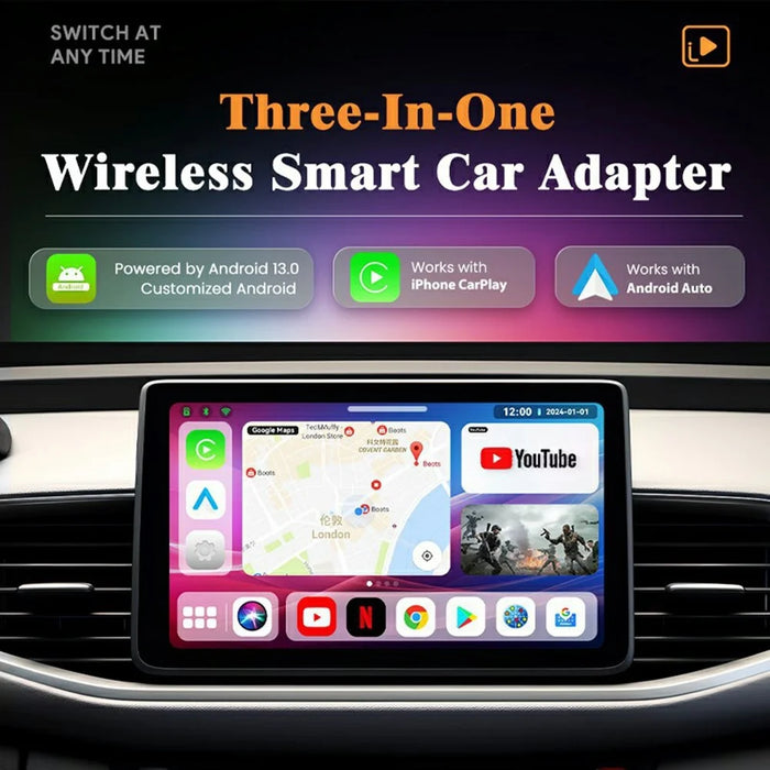 GT8 3 in 1 Wireless Smart Car Android Box 4GB RAM + 64GB Storage Car Play Adapter Android Auto - 6