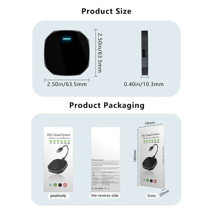 FB2 Bluetooth-compatible + WiFi Wireless CarPlay Box Automatic Connection Android Auto Adapter for Wired Car Systems - 5