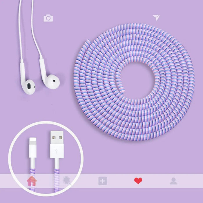 5PCS 2.8m Spiral Data Cable Protector TPU Spring Wrap Cord Saver Protective Sleeve - Beige / White / Dark Blue / Pink / Black - 7
