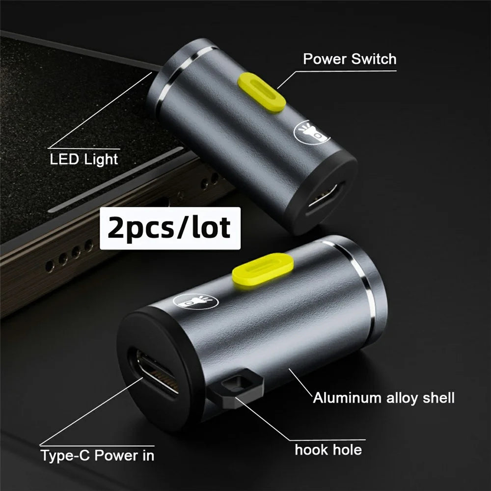 PW-055 2Pcs 210 Lumens USB C Mini LED Flashlight Interior Atmosphere Lighting Torch for Outdoor Walking Cycling - 5