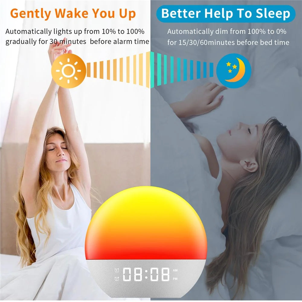 SH08 Bedside LED Night Light Wake Up Alarm Clock Light with Ambient Colors  /  White Noise  /  Sleep Aid - US Plug - 5