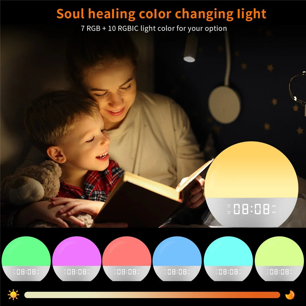 SH08 Bedside LED Night Light Wake Up Alarm Clock Light with Ambient Colors  /  White Noise  /  Sleep Aid - US Plug - 6