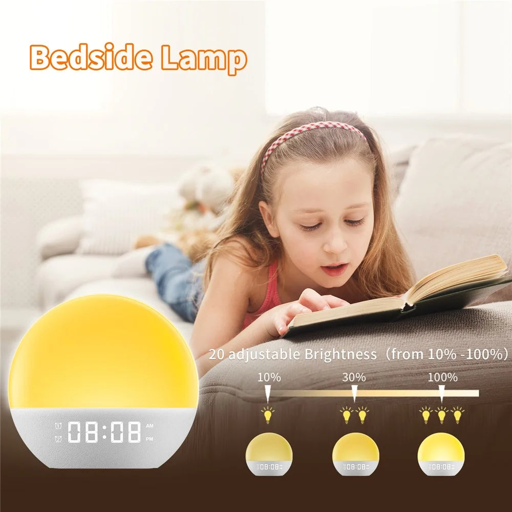 SH08 Bedside LED Night Light Wake Up Alarm Clock Light with Ambient Colors  /  White Noise  /  Sleep Aid - US Plug - 7