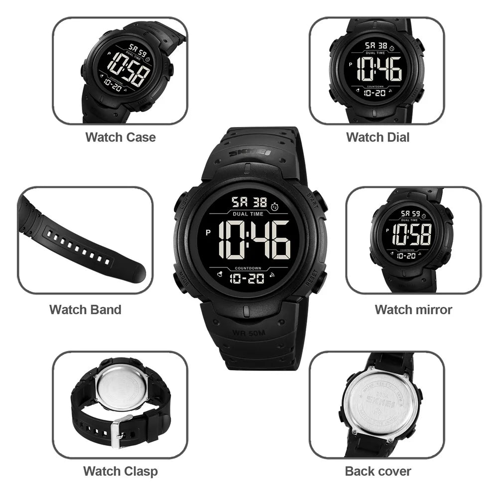 SKMEI 2304 Multifunction Digital Watch Outdoor Dual Time Electronic Wristwatch with EL Backlight - Black - 6