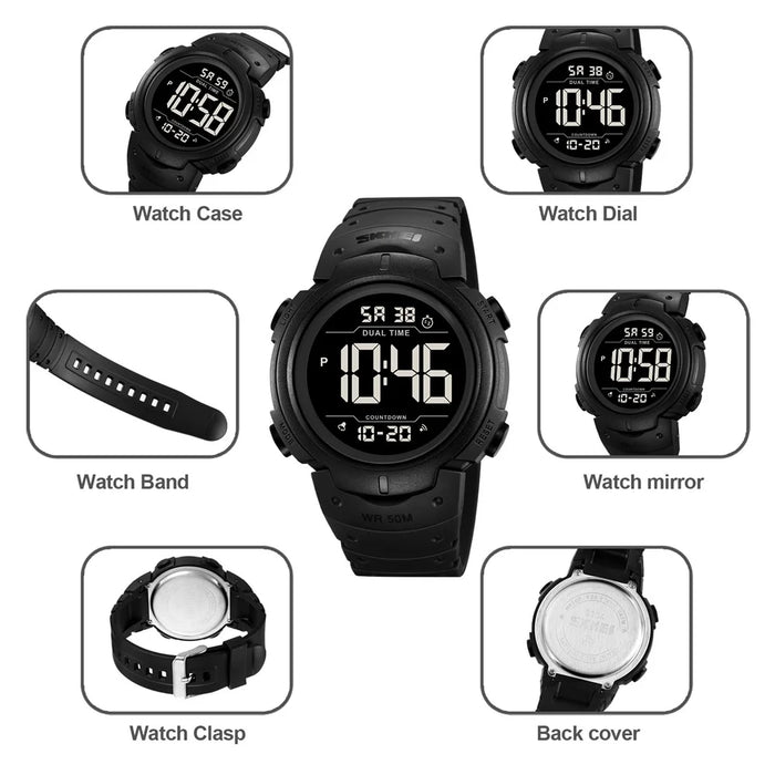 SKMEI 2304 Multifunction Digital Watch Outdoor Dual Time Electronic Wristwatch with EL Backlight - Black - 6