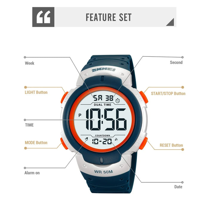 SKMEI 2304 Multifunction Digital Watch Outdoor Dual Time Electronic Wristwatch with EL Backlight - Black - 7