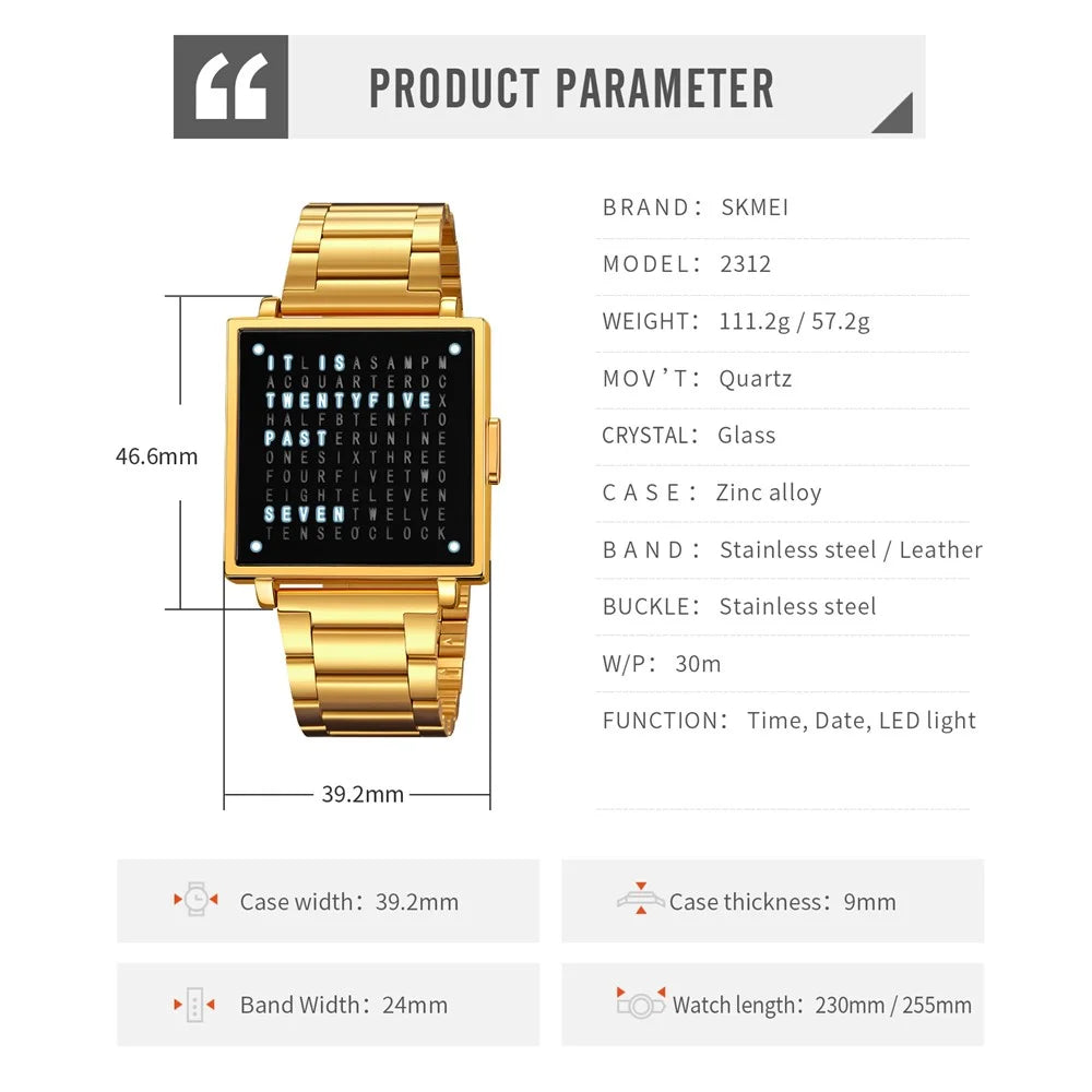 SKMEI 2312 Multifunctional Electronic Watch Date Display Square Digital Wristwatch for Men - Silver / Leather Strap - 6