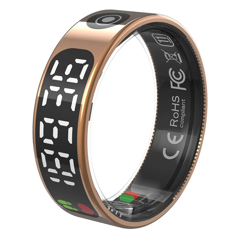 TK9 Digital Display Smart Ring Heart Rate Blood Pressure Sleep Monitor Waterproof Gesture Control Finger Ring - Rose Gold / Size 8 - 1