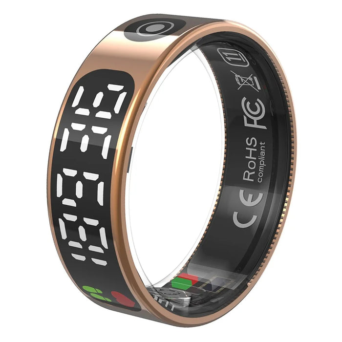 TK9 Digital Display Smart Ring Heart Rate Blood Pressure Sleep Monitor Waterproof Gesture Control Finger Ring - Rose Gold / Size 8 - 1