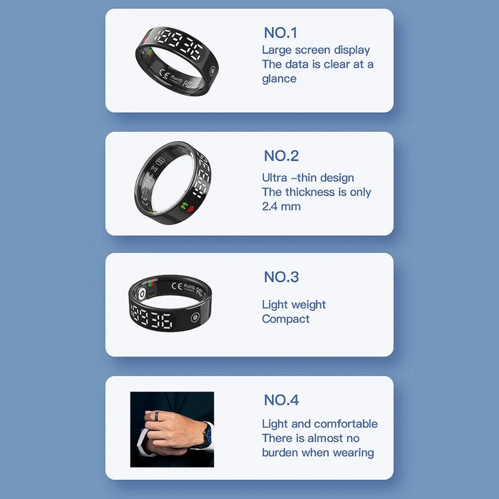 TK9 Digital Display Smart Ring Heart Rate Blood Pressure Sleep Monitor Waterproof Gesture Control Finger Ring - Rose Gold / Size 8 - 2