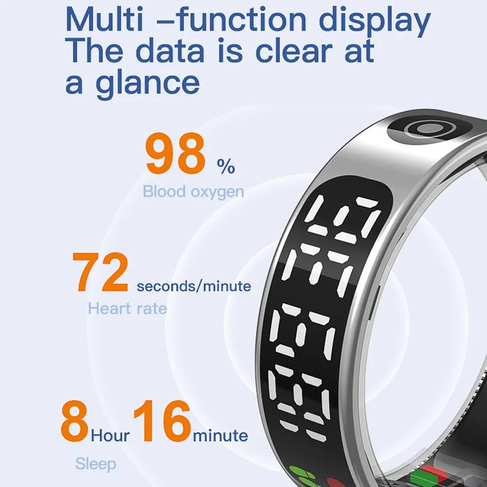TK9 Digital Display Smart Ring Heart Rate Blood Pressure Sleep Monitor Waterproof Gesture Control Finger Ring - Rose Gold / Size 8 - 3