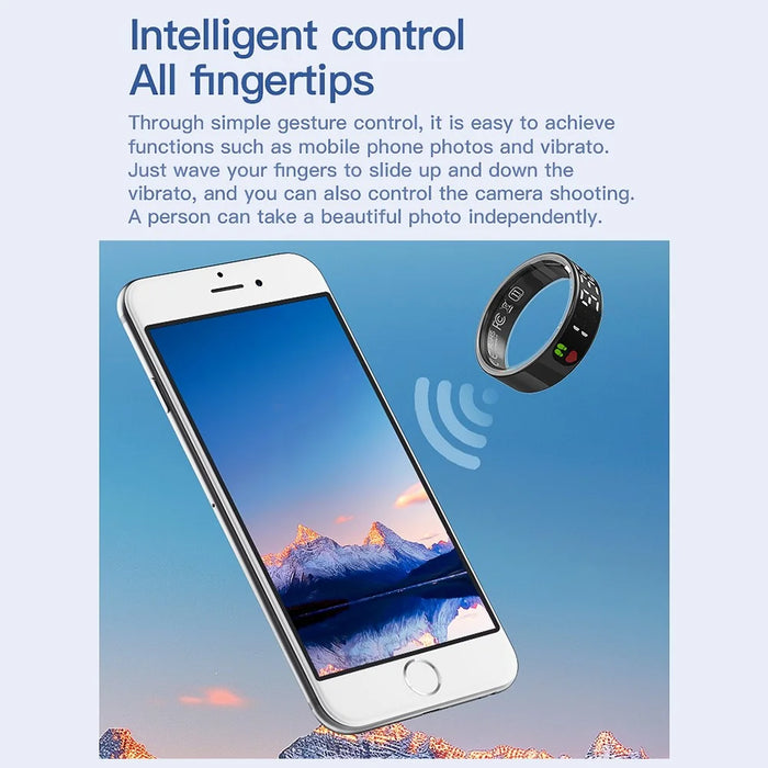 TK9 Digital Display Smart Ring Heart Rate Blood Pressure Sleep Monitor Waterproof Gesture Control Finger Ring - Rose Gold / Size 8 - 6