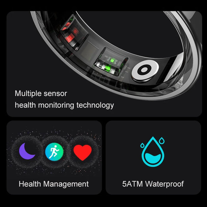 R09 Pedometer Smart Ring Heart Rate Blood Pressure Monitor Waterproof Bluetooth-Compatible Finger Ring - Black / Size 7 - 2