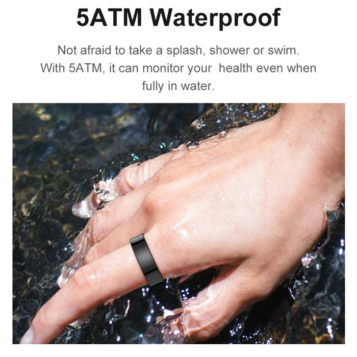 R09 Pedometer Smart Ring Heart Rate Blood Pressure Monitor Waterproof Bluetooth-Compatible Finger Ring - Black / Size 7 - 6