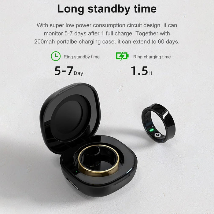 R09 Pedometer Smart Ring Heart Rate Blood Pressure Monitor Waterproof Bluetooth-Compatible Finger Ring - Black / Size 7 - 7
