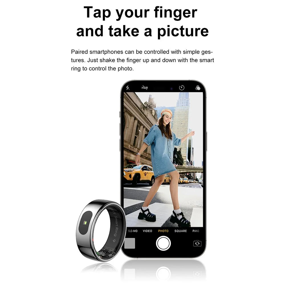 R08 Smart Ring 5 ATM Waterproof Heart Rate Blood Pressure Body Temperature Monitor Finger Ring - Black / Size 7 - 3
