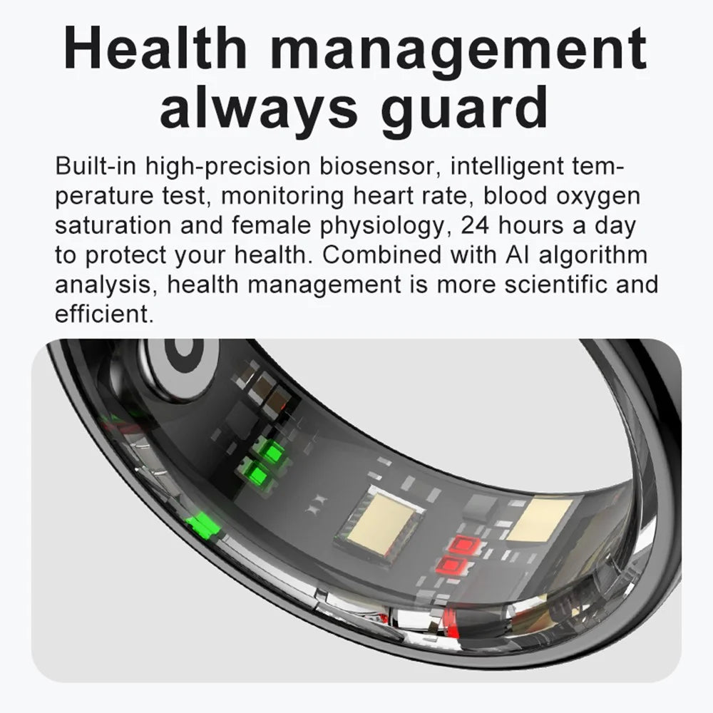 R08 Smart Ring 5 ATM Waterproof Heart Rate Blood Pressure Body Temperature Monitor Finger Ring - Black / Size 7 - 6
