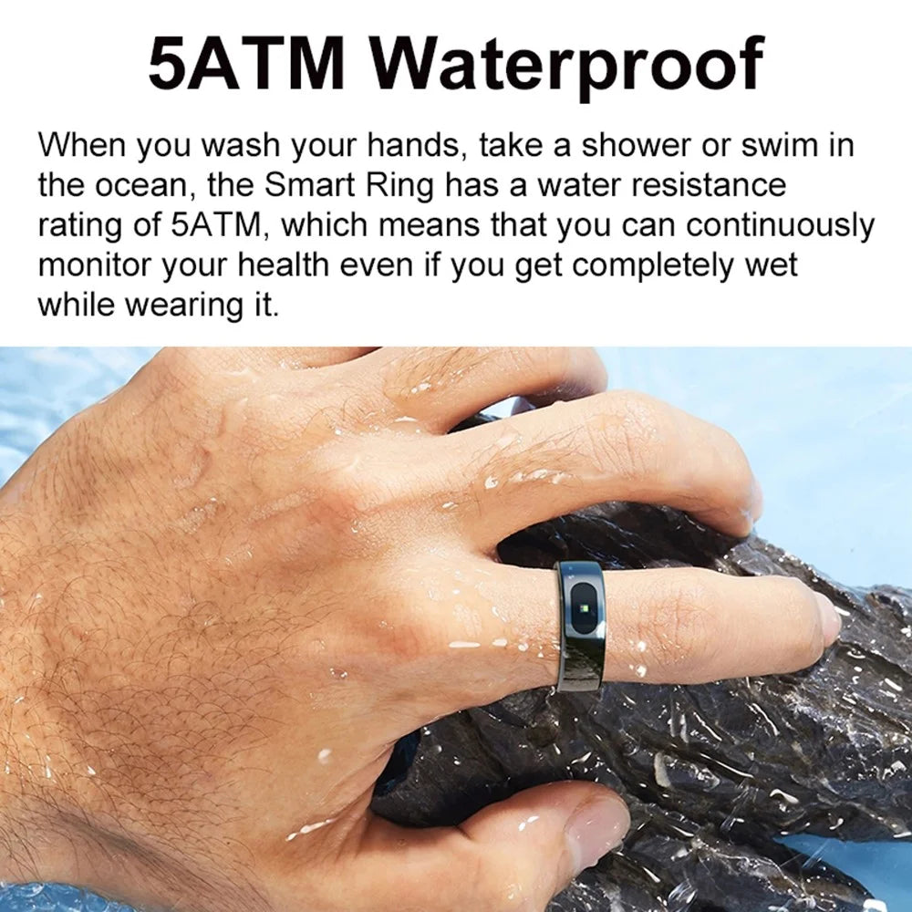 R08 Smart Ring 5 ATM Waterproof Heart Rate Blood Pressure Body Temperature Monitor Finger Ring - Black / Size 7 - 7